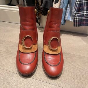 Chloe C-Logo Boots red/orange/gold size 37 & half